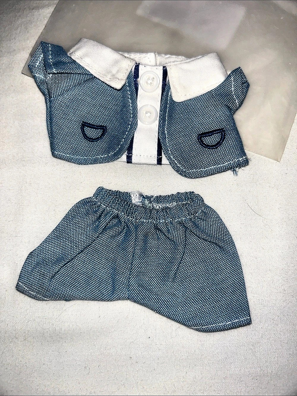 Bunnys Home Blue & White Collared Skirt Set For Labubu dolls